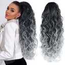Ombre Gray Ponytail hairpiece for black women Drawstring Long Curly Pony Tail Hair Extainson Fake Ponytail Clip in Ponytail Extensions Gray Drawstring Ponytail for Black Women(Sliver Gray mix 6 OZ)