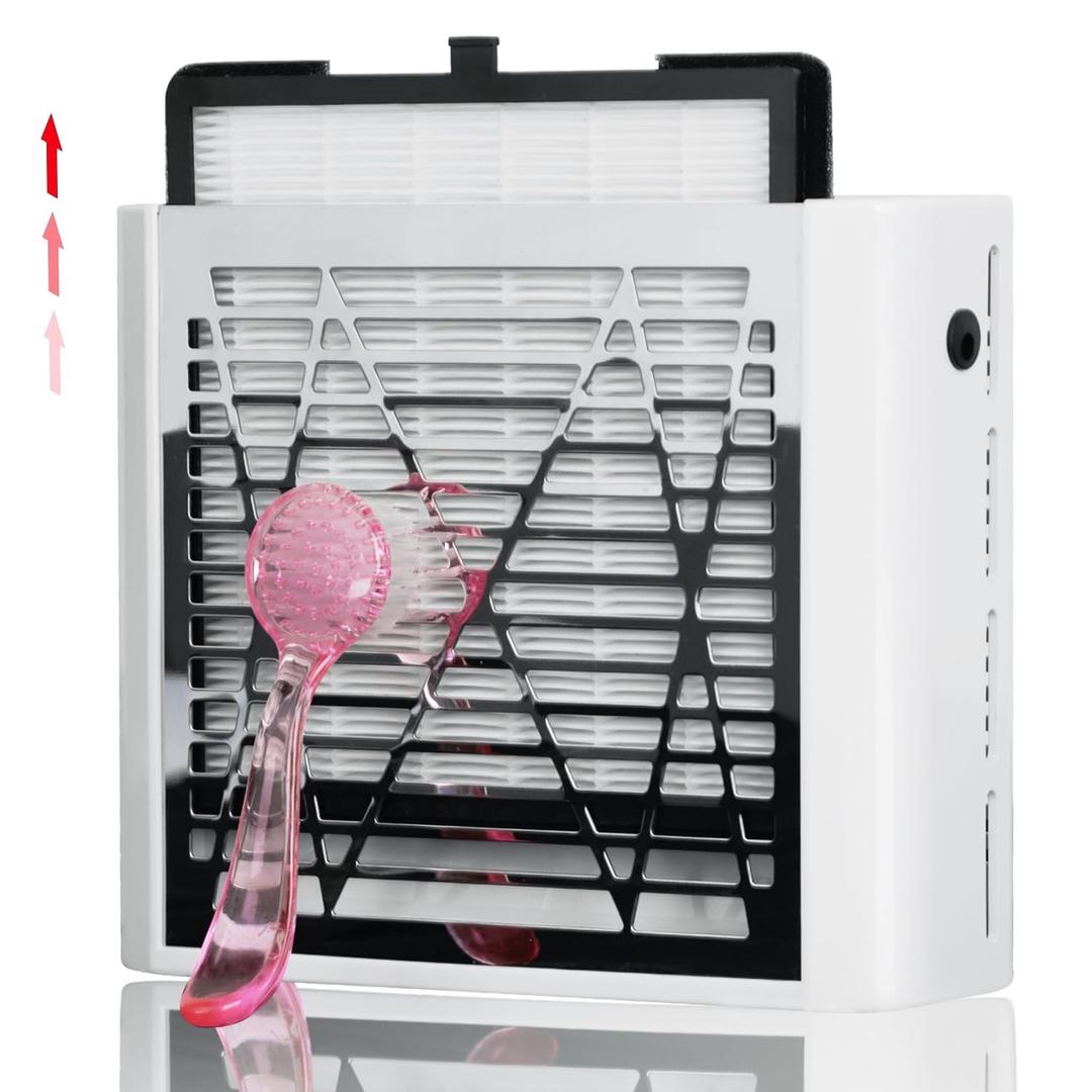 CoFashion Nail Dust Collector for Nails Dust Remove, Nail Acrylic Dust Collector Powerful Nail Duster Collector, One-Button Control Nail Duster Collector Filter White Manicure Vacuum with a Brush