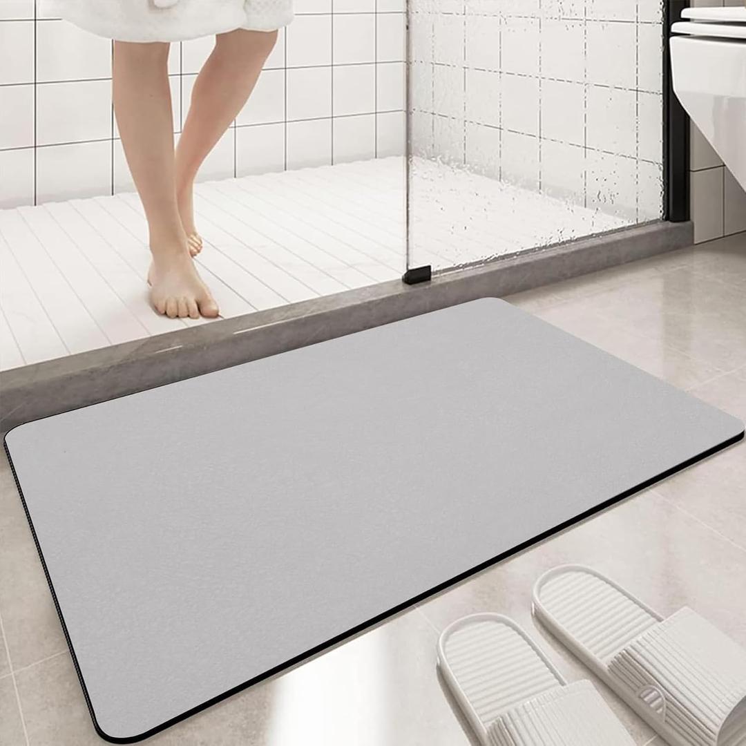 Diatomaceous Earth Bath mat Bathroom Rugs Super Absorbent Quick Dry Non Slip Bath Mat Thin Bathroom Floor Mats Fit Under Door-Shower Rug for in Front of Bathtub Shower, Grey,23.6"*59", 1'11" x 4'11"