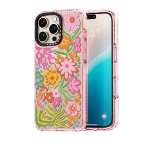 for iPhone 16 Pro Case Cute - Durable Shockproof 6.6 ft Drop Impact Phone Case - Funny Passion Flower Design (6.3") Glitter Pink