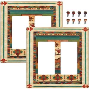 Decorative Outlet Covers Native American African Afro 2 Gang Light Switch Cover Double Rocker Wall Plate Outlet Covers Faceplate for Home Bedroom Decor2 Pack