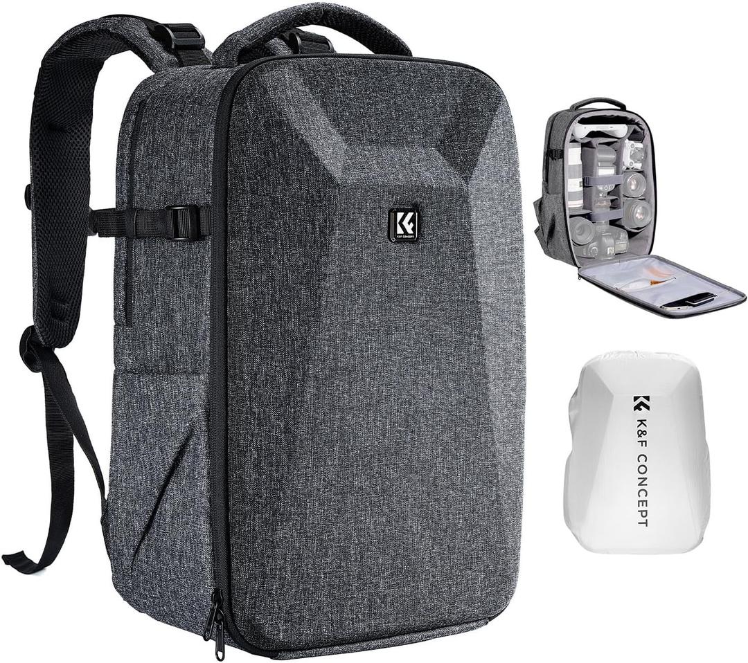 K&F CONCEPT Camera Backpack,Hardshell Photography DSLR Camera Bag with 15-15.6 Inch Laptop Compartment Waterproof Hard Shell Camera Case Compatible with Canon/Nikon/Sony/DJI Mavic Drone (Grey)