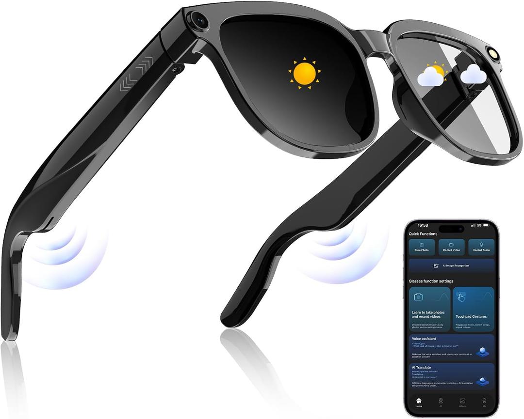AI Smart Glasses with Camera,800W Camera Glasses for Men and Women,Recording Glasses with Cameras,Replaceable Lenses/Real-Time Translation/Voice Control,Music Playback for Travel/Outdoor/Business