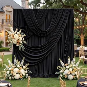 60ftx12ft Wrinkle Free Black Backdrop Curtain, 12 Panels 12FT Height Black Drapes for Wedding, Silky Polyester Photo Back Drop Cloth Draping for Birthday Party Photography Background