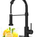 Black Kitchen Faucet with Pull Down Sprayer, High Arc Spring 304 Stainless Steel Commercial Kitchen Sink Faucet,1 or 3 Hole Installation for Farmhouse, RV Camper, Laundry & Utility Sink
