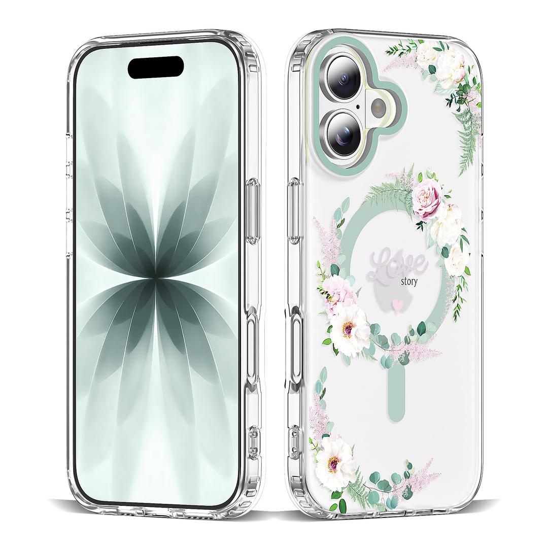 XIQI Compatible with iPhone 17 Case 6.3" for Women Girls Cute Translucent Magnetic Phone Case with Floral Pattern [Never Fade Flower Design][Compatible with Mag-Safe],Rose/Camellia
