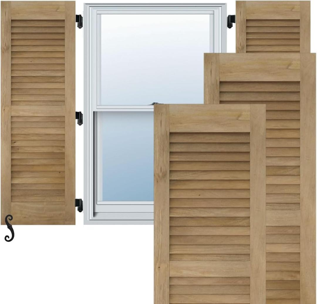 18"W x 60"H Americraft Two Equal Louver Exterior Real Wood Shutters (Per Pair), Unfinished