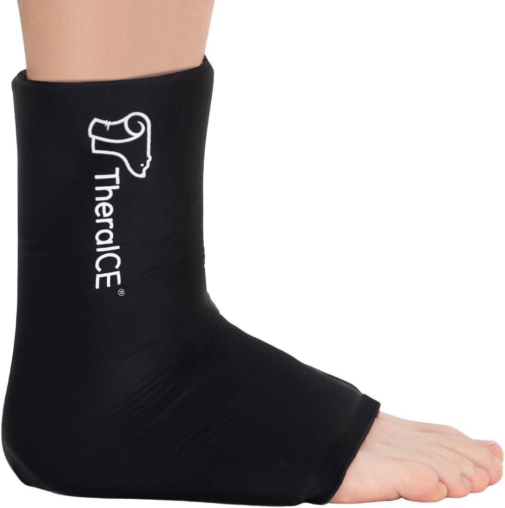 TheraICE Ankle Ice Pack Wrap for Swelling & Sprained Ankle Brace for Women Men, Cold Therapy Foot Heel Spur Support Compression Socks, Plantar Fasciitis & Achilles Tendonitis Sore Feet Pain Relief, Size: Small/Medium