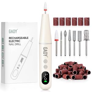 GAOY Cordless Electric Nail File, Nail Drill with LED Display for Acrylic Gel Nails, Hand Feet Trimmer Buffer Tool, Milky White