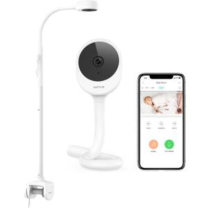 NETVUE Peekababy Baby Camera with Wireless Audio, Adjustable Crib Mount Monitor, Works via 2.4GHz Wi-Fi for Wide Coverage & Stable Connection, Smart App, Two-Way Talk, No Screen (White)