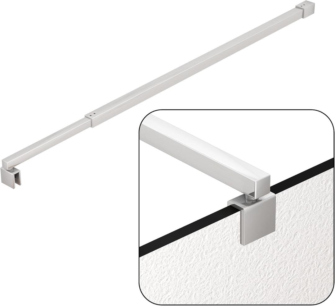 Shower Door Glass Support Bar, Adjustable 27.6" to 47.2"700-1200mmChrome Square Stainless Steel Shower Stabilizer Rod for 5/16"(8mm), 3/8"(10mm) Glass