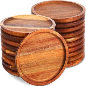 Gejoy 20 Set Acacia Wood Dinner Plates Round Wooden Charger Plates 6 Inch Serving Tray Lightweight, Unbreakable Natural Dinnerware Dishes for Steak, Snack, Dessert, Cake(Height 0.59 in)