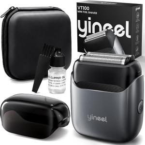 VT100 Electric Foil Shaver for Men, Pocket-Sized with Case, Sleek Portable Mini Electric Razor, 90mins Runtime, 3 Floating Blades, Travel-Friendly, IPX7 Waterproof, Gifts for Men