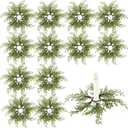 12 Pack Christmas Pine Taper Candle Rings Wreaths Decorations 1.38 Inch Mini Pine Taper Candle Holder Wreaths for Xmas Holiday Church Home Table Centerpiece Candlesticks Decor