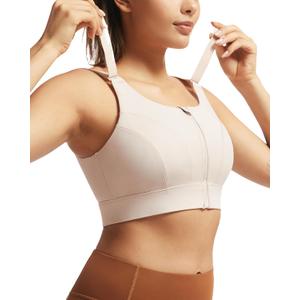 Adjustable High Impact Sports Bras for Women Zip Front Full Coverage and Lift Padded Compression Tops, L