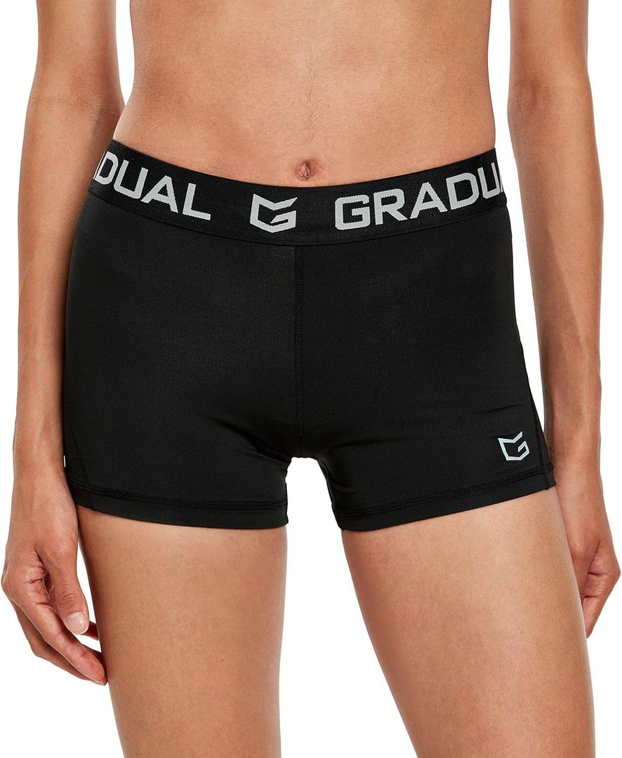 G Gradual Women's Spandex Compression Volleyball Shorts 3" /7" Workout Pro Shorts for Women (Black, XL)