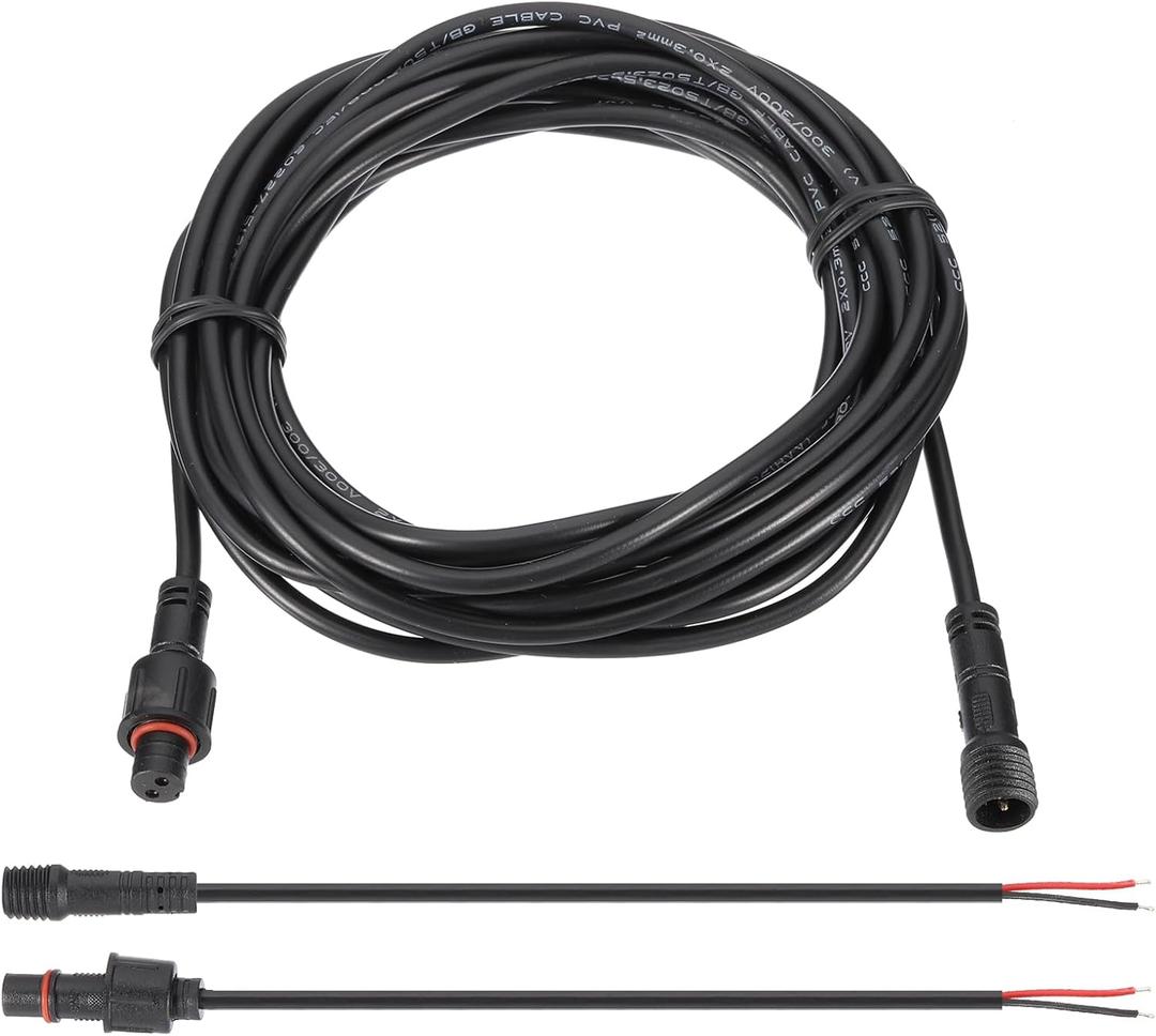 PATIKIL 16.4Ft 2 Pin Extension Cable Wire, 22AWG Waterproof IP67 Extension Cord with 7.87" Male Female Connector kit for Boat Car Truck Indoor/Outdoor Solar LED Strip Light, Black