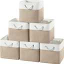 12x12 Storage Cube Bins, 6 Pack Reinforced Bottom Cardboard Foldable Box, Organizer for Closet Shelves, Heavy Home Storage Baskets (White Khaki)