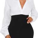 Ekaliy Women's Puff Long Sleeve Shirt Dress Elegant Button Down Loose Swing Party Maxi Dress (White, L)