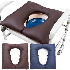 Bedside Commode Cushion - Washable 16.5" X 16.5" Thick Pad PU Cover with Fixing Straps for Commode Chair,Portable Toilet Seat Cushion for Seniors Raz Shower Chair Seat,Brown (normal)