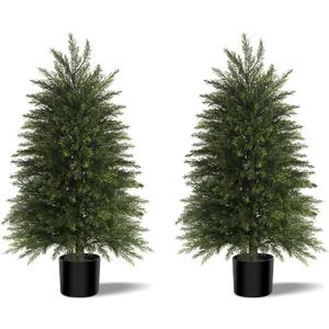 3FT Artificial Cedar Trees Set of 2, Realistic Faux Evergreen Topiary Bushes Plants, Outdoor Potted Fake Cypress Shrubs for Front Porch Garden Home Living Room Decor