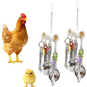 2 Packs Chicken Enrichment Toys with Colorful Decor and Shining Bells, Chick Peck Toy Decoration with Bells, Hanging Chick Peck Toy for Hens Ducks Poultry Birds