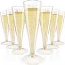 JOLLY CHEF 100 Pack Plastic Champagne Flutes Disposable 4.5 oz Gold Glitter Plastic Champagne Glasses for Wedding, Thanksgiving Day, Christmas