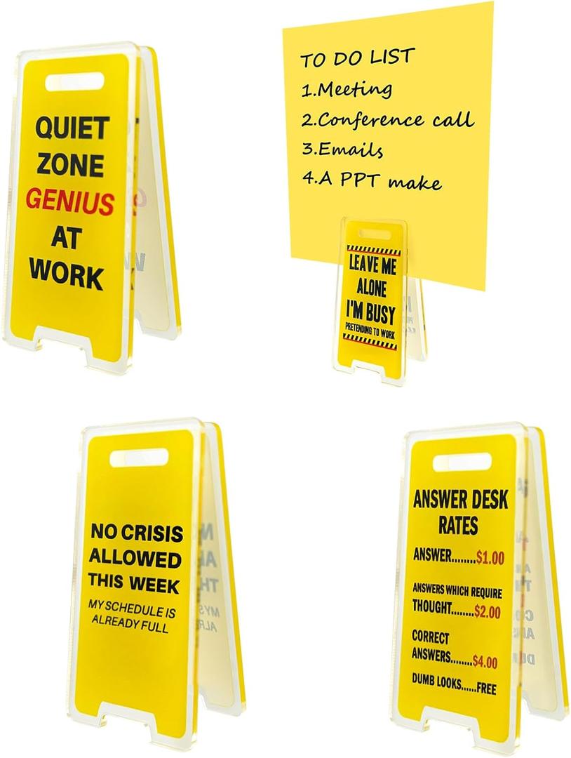 4Pack Funny Sticky Note Holder,Note Holder Clips,Funny Team Office Gifts-Leave Me Alone I'm Busy Desk Sign,Hilarious Desk Signs for Coworkers, Perfect Funny Office Gifts (Style A)