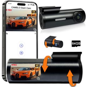 Car Dash Cam Front and Rear,4K Dual Dash Camera for Cars,Include 64GB Card 5G Wireless WIFI,1.5 IPS Screen Dashcam Front and Rear Camera,WDR Night Vision 4K Dash Cam,G-Sensor,Support 512GB Max