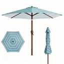 Patio Kingdom 7.5ft Patio Umbrella, Outdoor Table Market Umbrella with Smooth Crank Lift, 6 Windproof Fiberglass Ribs, UPF50+ UV Protection for Deck, Pool, Garden and Backyard, Blue and Green Stripe