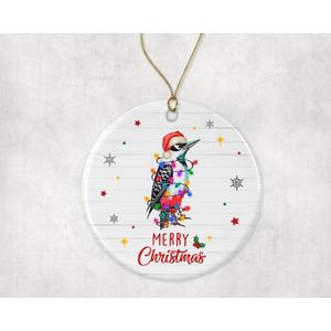 Merry Christmas Woodpecker Ornament, 2024 Christmas Ornament, Woodpecker Christmas Light Ornament, Kids Christmas Ornament, Animal Christmas Ornament Printed on One Side