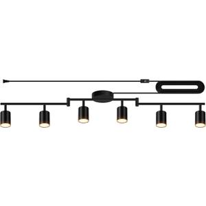 Plug in Track Lighting LED, Track Lighting Fixtures Ceiling, Black 6-Light Kitchen Light Kit, Plug in Wall Light with 14.8ft Power Cord, Rotatable Ceiling Spotlight for Bedroom(GU10 Socket, NO Bulb)