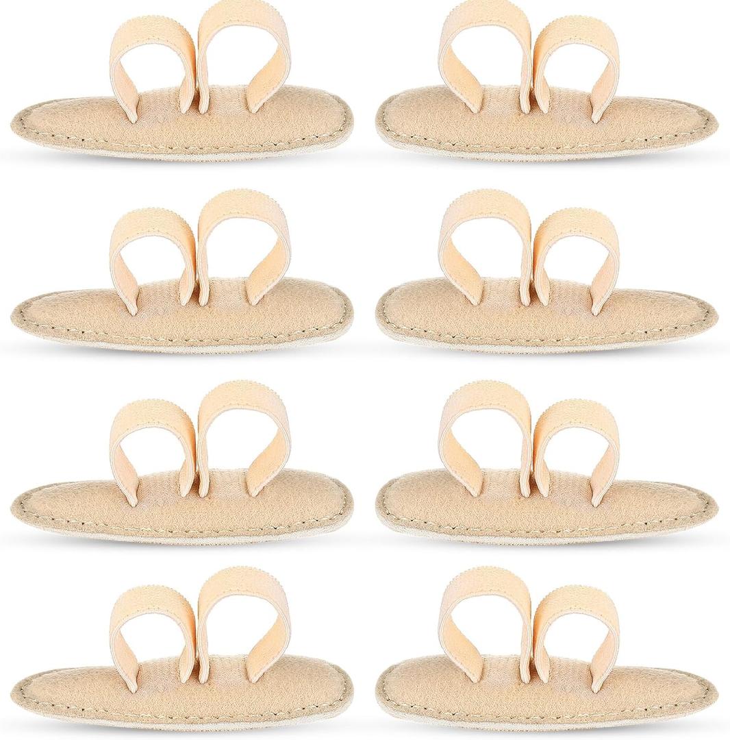 Woanger 8 Pcs Hammer Toe Crest Cushion Soft Straightener Buttress Pads Splint Reduces Pressure from Calluses and Hammer Toes, Medium, Right, Left (Two Toes,Beige)