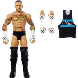 Mattel WWE Top Picks Elite Action Figure & Accessories Set, CM Punk 6-inch Collectible with Swappable Hands, Ring Gear & 25 Articulation Points