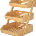 Large 3 Tier Bamboo Fruit Basket Stand for Kitchen Countertop  Fruit Holder  Suitable for Bread, Vegetables, Produce, Home Storage and Display