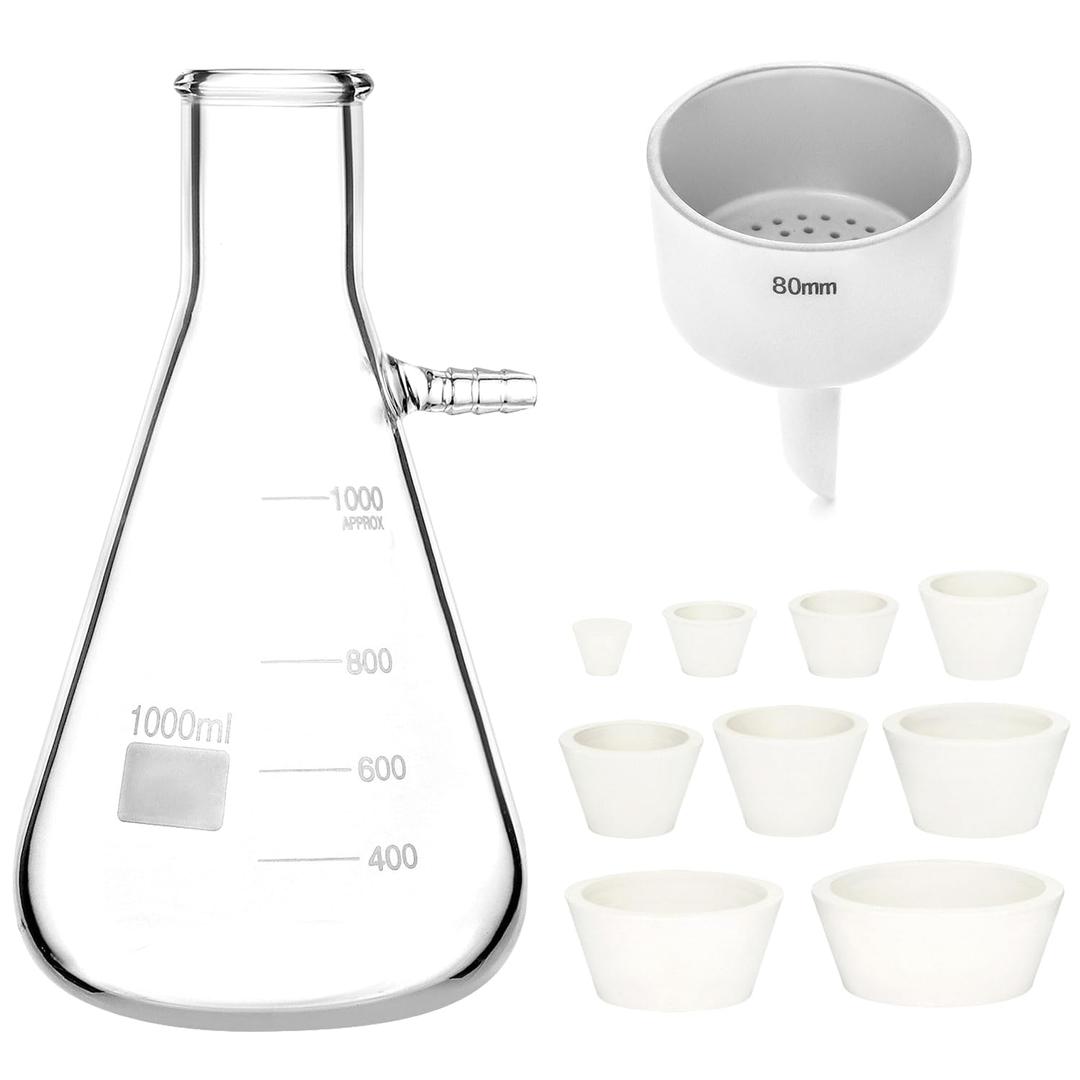 QWORK 1000ML Buchner Funnel Kit Filter Flask Set, 1L Vacuum Flask 80mm Funnel, Borosilicate Glass Heavy Wall Filtering Flask