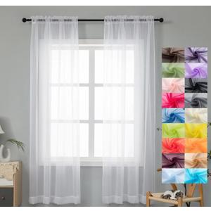WPM White Sheer Curtains 58" Wide x 84" Long 2 Panels Livingroom Window Treatment Rod Pocket Sheer Voile for Bedroom, Kitchen, Childrens Room Fully Stitched and Hemmed