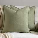 DEZENE 20x20 Linen Pillow Covers Sage Green Pack of 2 Farmhouse Boho Neutral Accents Striped Textured Square Decorative Throw Pillow Cases for Living Room Couch Bed Home Decor