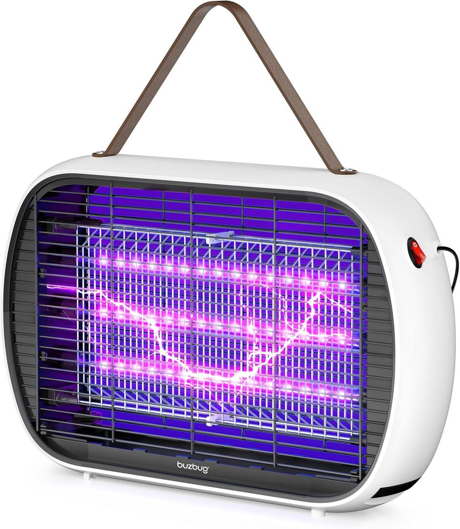 Buzbug Upgraded LED Bug Zapper Indoor, LED Bulbs Up to 50,000 Hours, 3 Lamps Sustainable Less Power, 3800V Powerful Electric Mosquito Zapper, Fly Trap Mosquito Trap, Fly Killer Fly Zapper (White)
