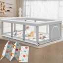 Large Baby Playpen with Mat, 74" ×50", Large Play Yards Indoor & Outdoor, Sturdy Safety Baby Play Pen with Soft Breathable Mesh, Toddlers Play Pen with Anti-Slip Base, Mat Included