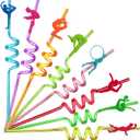 24pcs Reusable Gymnastics Party Straws,Cartoon Dance Aerobics Decoration Straws For Gymnastics Disco Party Favors Birthday Party Decorations With 2 Brushes 8Color Straws