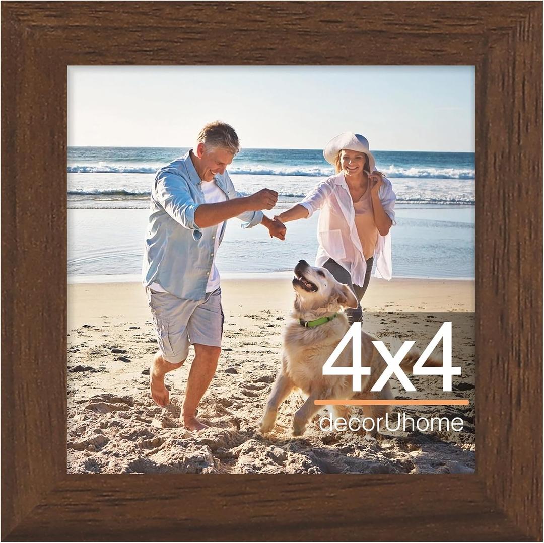 decorUhome 4x4 Picture Frame, Display Pictures 4x4, Wall & Tabletop Display Photo Frame, Brown, 1 Pack