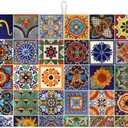 Talavera Tiles Dish Drying Mat for Kitchen Counter, 18 x 24 Inch Microfiber Dish Mats for Drying Dishes, Absorbent Dish Drying Pad Talavera Kitchen Decor Rack Mat