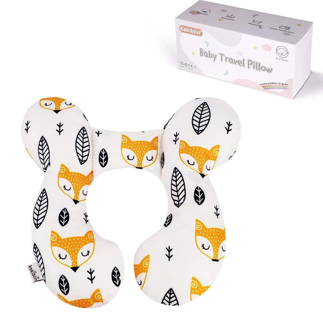 KAKIBLIN Baby Neck Pillow, Upgraded Baby Support Pillow for Head and Neck, Babies Head Pillow for Car Seat, Stroller, Pushchair, Travel(Yellow Fox)