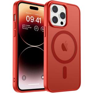 Magnetic for iPhone 14 Pro Case, [Compatible with MagSafe] [Military Grade Drop Protection] Translucent Matte Shockproof Anti-Scratch Phone Cover, Red
