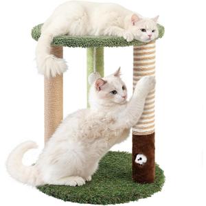 Cat Tree Tower with 3 Scratcher Posts 22inch Tall Cat Tree Sisal Scratching Posts with Fun Cat Toys for Kitty and Adult Cats Small Cat Tower and Perch Bed for Indoor Cats (Green) 