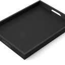 17 Inch Black Wood Serving Tray with Handles, Large Wooden Tray for Ottoman, Breakfast in Bed, Coffee Table, Dinner, Perfect for Living Room Bedroom Entryway and Kitchen