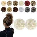 2 PCS Messy Bun Hair Piece Wavy Curly Scrunchies Synthetic Chignon Ponytail Hair Extensions Thick Updo Hairpieces for Women Girls(Platinum Blonde)