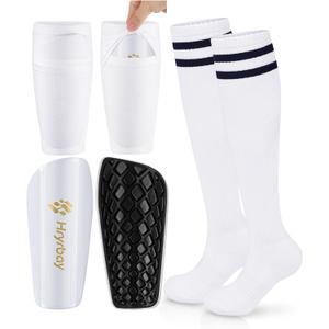 Hryrbay Kids Soccer Shin Guards Toddler Shin Pads with Sleeves and Socks for Age 3-16 Protective Lightweight Soccer Equipment Ideal for Playing Training Inspired by The World Cup (White)