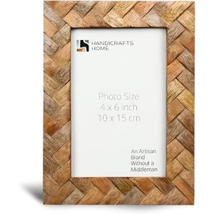 Handicrafts Home Wood Picture Frames For Christmas Decor Handmade 4x6 Natural Wood Photo Frame for Wall & Tabletop, Rustic Farmhouse Decor, Vintage Decor, Boho Shelf Styling, Modern Home Decor, Living Room Wall Art, Desk Decor & Christmas Gift - Cinnamon Plaits